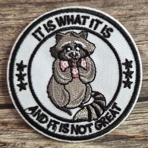 It Is What It Is Not Great Sad Emo Hipster Raccoon Funny Iron on Patch